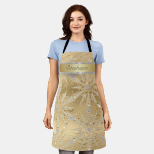 Gold Snowflake With Sparkle Diamond Custom Name Apron