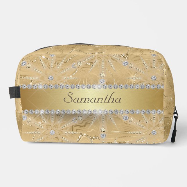 Gold Snowflake With Sparkle Diamond Custom Name Dopp Kit (Front)