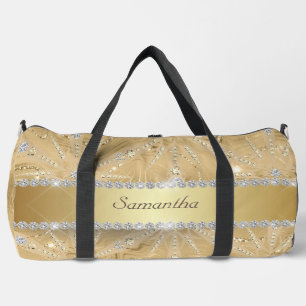 Gold Snowflake With Sparkle Diamond Custom Name Duffle Bag