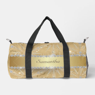 Gold Snowflake With Sparkle Diamond Custom Name Duffle Bag