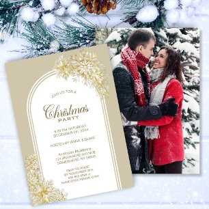 Gold Snowflakes Arch Christmas Party Invitation