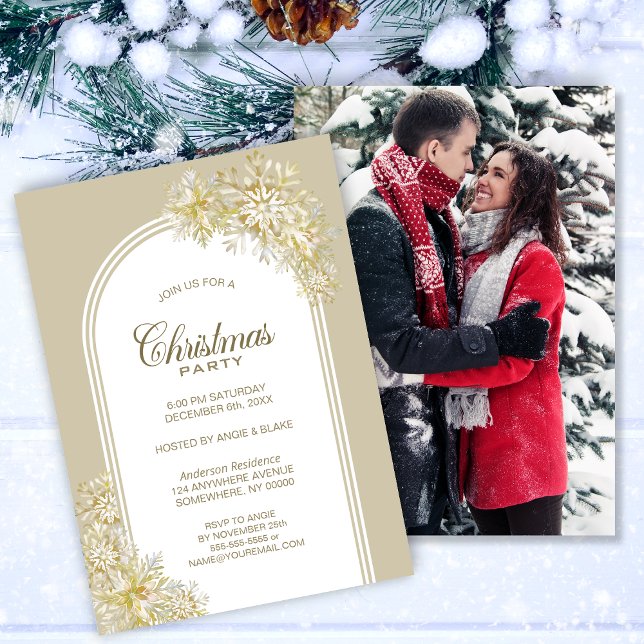 Gold Snowflakes Arch Christmas Party Invitation (Creator Uploaded)