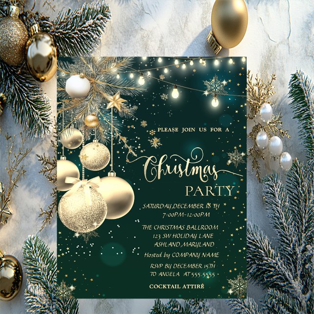  Gold Snowflakes,Balls,Branch Lights Christmas  Invitation (Creator Uploaded)
