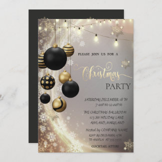 Gold Snowflakes,Black Balls,Lights Christmas  Invitation