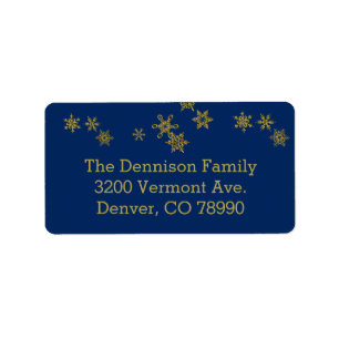 Gold Snowflakes Blue Christmas Address Label