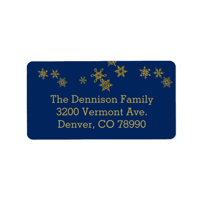 Gold Snowflakes Blue Christmas Address Label (Front)