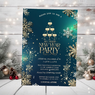 Gold Snowflakes, Champagne Glass Company Party Invitation