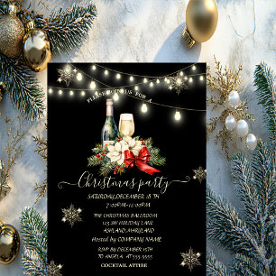 Gold Snowflakes,Champagne Poinsettia Christmas  Invitation