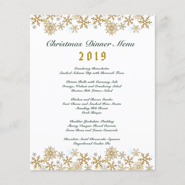 Gold Snowflakes Christmas Dinner Menu (Front)