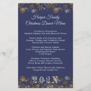 Gold Snowflakes Christmas Dinner Menu Template