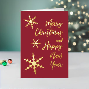 Gold Snowflakes Christmas Happy New Year Red Foil Holiday Card