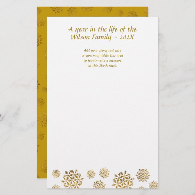 Gold Snowflakes Christmas Letter Writing Paper (Front/Back)