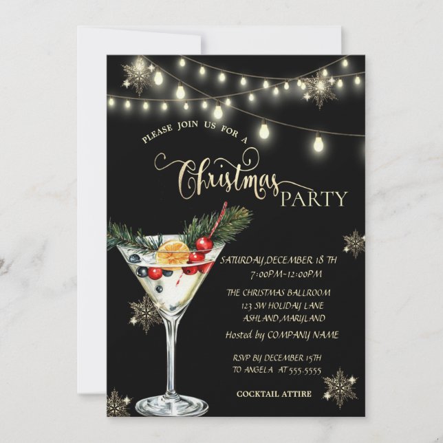 Gold Snowflakes,Christmas Martini Christmas Party  Invitation (Front)