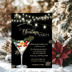 Gold Snowflakes,Christmas Martini Christmas Party  Invitation