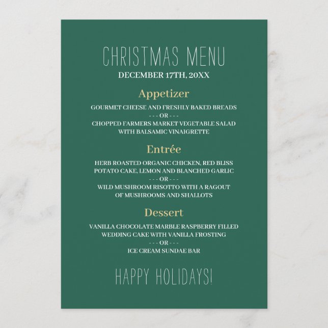 Gold Snowflakes, Christmas Menu (Front)
