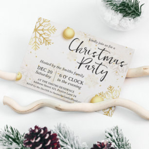 Gold Snowflakes Christmas Party Invitation