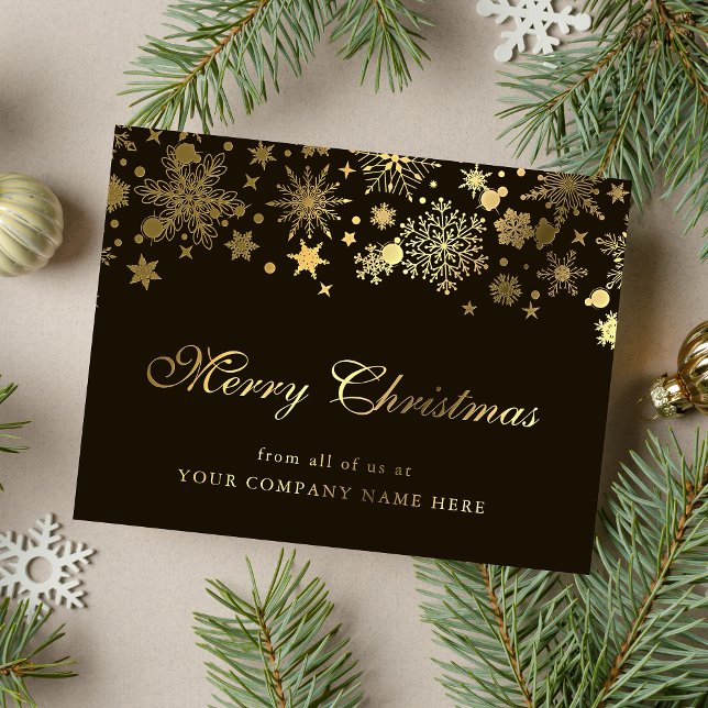 Gold Snowflakes Company Christmas Greeting Foil Holiday Postcard (Creator Uploaded)