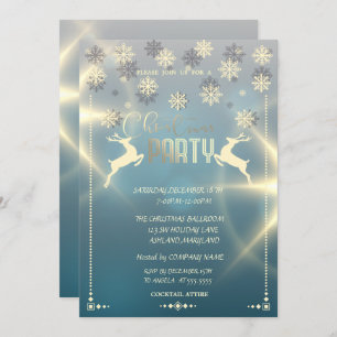 Gold Snowflakes, Deers Company Christmas Party Invitation