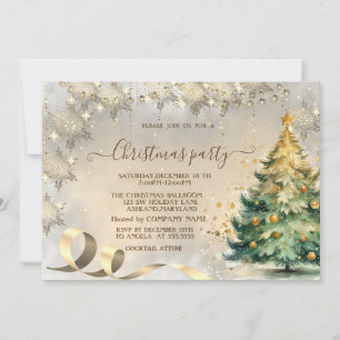 Gold Snowflakes Elegant Pine Tree Company Invitation