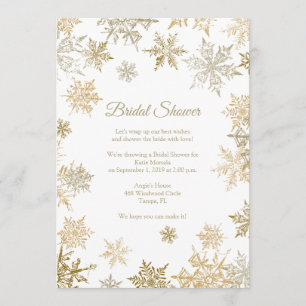 Gold Snowflakes Elegant Winter Bridal Shower Invitation