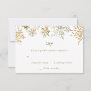 Gold Snowflakes Elegant Winter Wedding Christmas RSVP Card