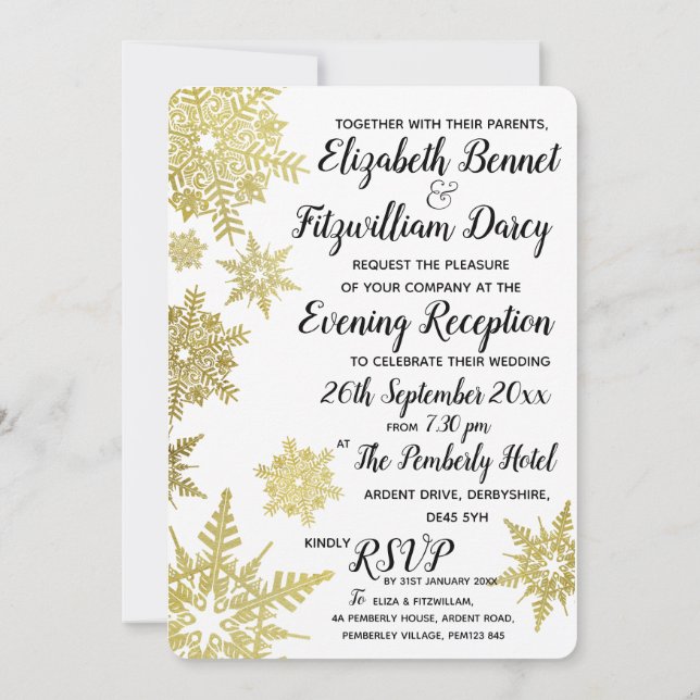 Gold Snowflakes Evening Invitation (Back)