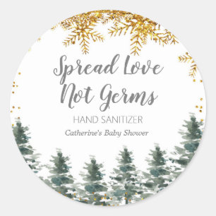 Gold snowflakes forest Hand Sanitizers Label