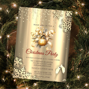 Gold Snowflakes,Glass Balls Bow Christmas Company Invitation