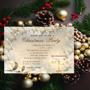Gold Snowflakes,Glass Corporate Christmas Party Invitation