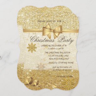 Gold Snowflakes ,Glitter,Company Christmas Party Invitation