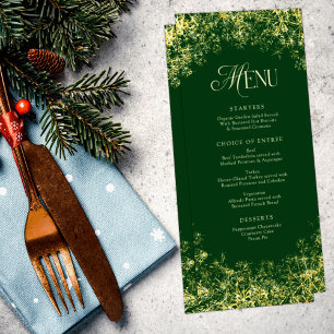 Gold Snowflakes Green Christmas Holiday Dinner Menu