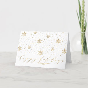 Gold Snowflakes Happy Holidays Christmas Greeting Holiday Card
