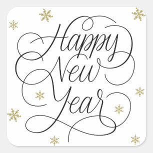 Gold Snowflakes   Happy New Year Sticker