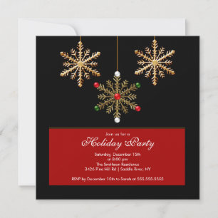 Gold Snowflakes Holiday Party Invitation