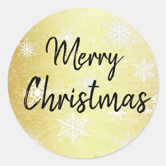 Gold Snowflakes Merry Christmas Classic Round Sticker (Front)