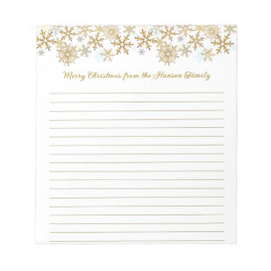 Gold Snowflakes Merry Christmas Lined Notepad