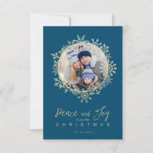 Gold Snowflakes Merry Christmas Round Family Photo
