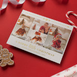 Gold Snowflakes Merry Little Christmas 4 Photos Foil Holiday Card<br><div class="desc">A merry little Christmas photo card with four photos,  snowflakes,  and gold foil text. White and gold baby Christmas card with A merry little Christmas printed in gold foil with snowflake details.</div>