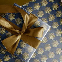 Gold Snowflakes Navy Wrapping Paper