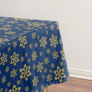 Gold Snowflakes on Blue Tablecloth