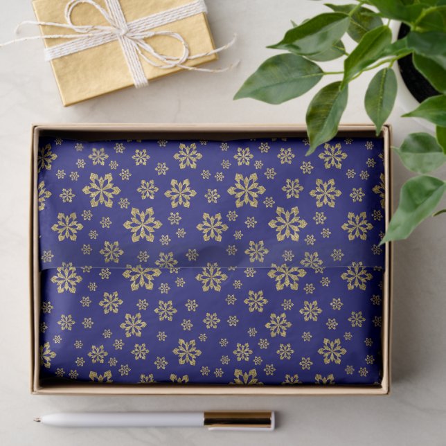 Gold Snowflakes on Blue Tissue Paper (Gift)