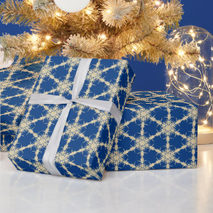 Gold Snowflakes On Blue Wrapping Paper