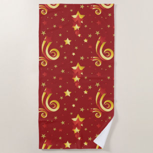 Gold Snowflakes on Christmas Red Beach Towel