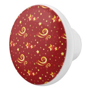 Gold Snowflakes on Christmas Red Ceramic Knob