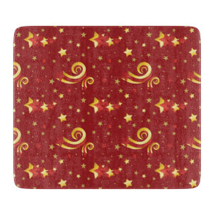 Gold Snowflakes on Christmas Red Cutting Board