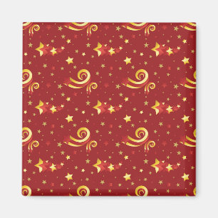 Gold Snowflakes on Christmas Red Magnet