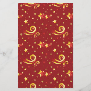 Gold Snowflakes on Christmas Red Stationery
