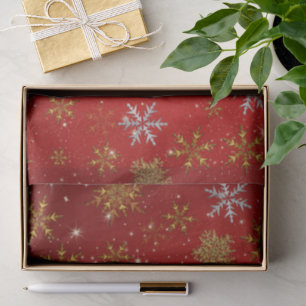 Gold Snowflakes on Christmas Red Tissue Paper