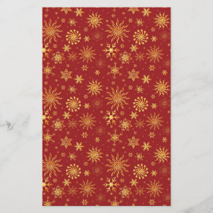 Gold Snowflakes on Dark Red Christmas Stationery