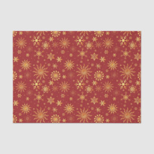 Gold Snowflakes on Dark Red Christmas Tissue Paper